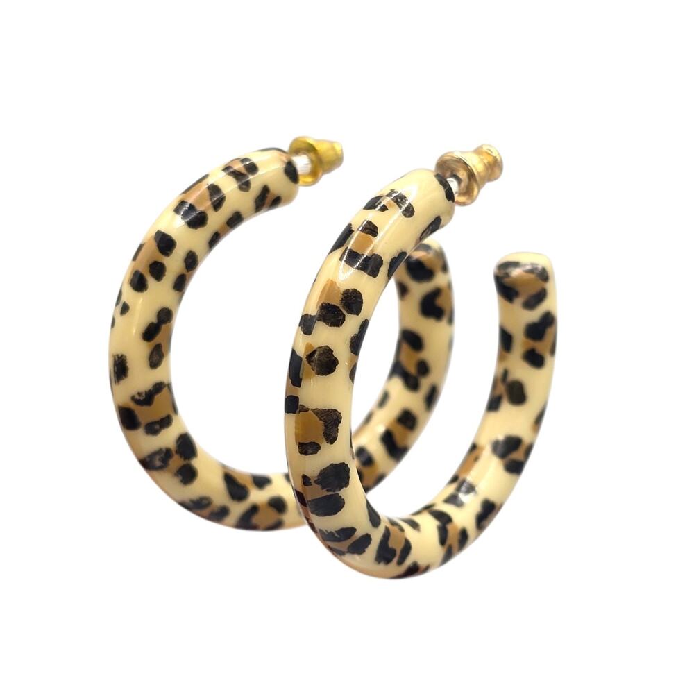 Earrings Leopard Print Camy Cheetah Hoop Acrylic Pierced Statement SKU 3372